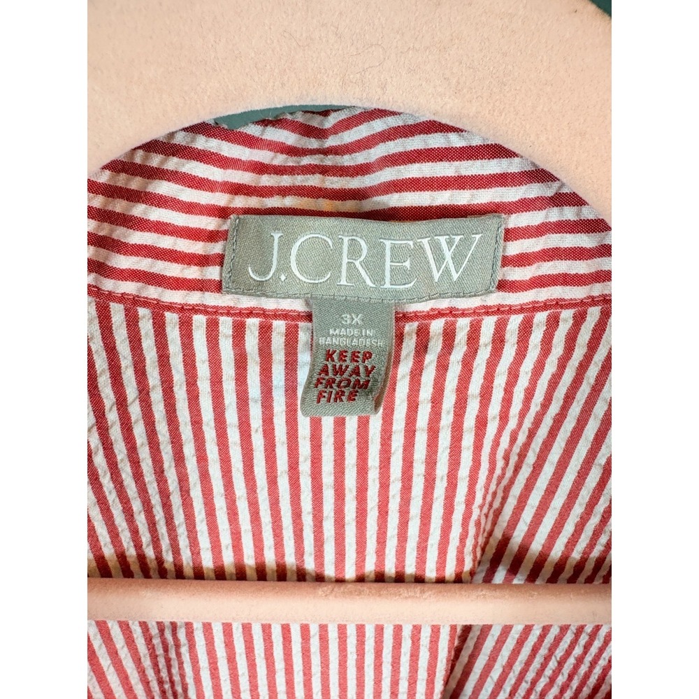 J Crew Seersucker Red White Pajama Lounge Set Long Sleeve Shorts Preppy   3X - Picture 5 of 16